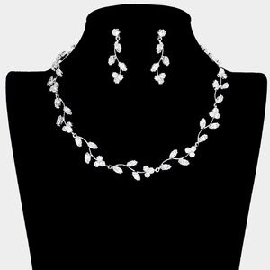 CZ Sprout Cluster Evening Necklace Silver Rhinestone Costume Jewelry NEW